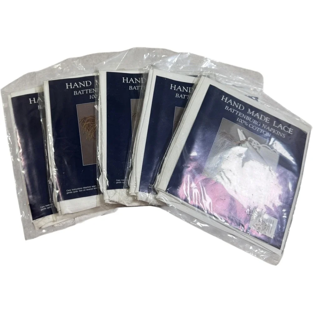 Battenburg Lace Napkins‎ 100% Cotton 5 packs of 2 each =10 napkins White 17 x 17
